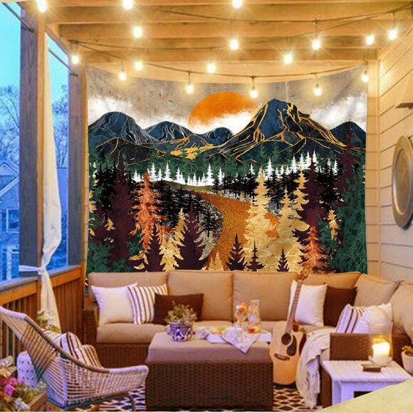 Mountain Movie Night Fabric Scenic Camping Wilderness Woods Scene Tapestry NEW - Picture 2 of 3